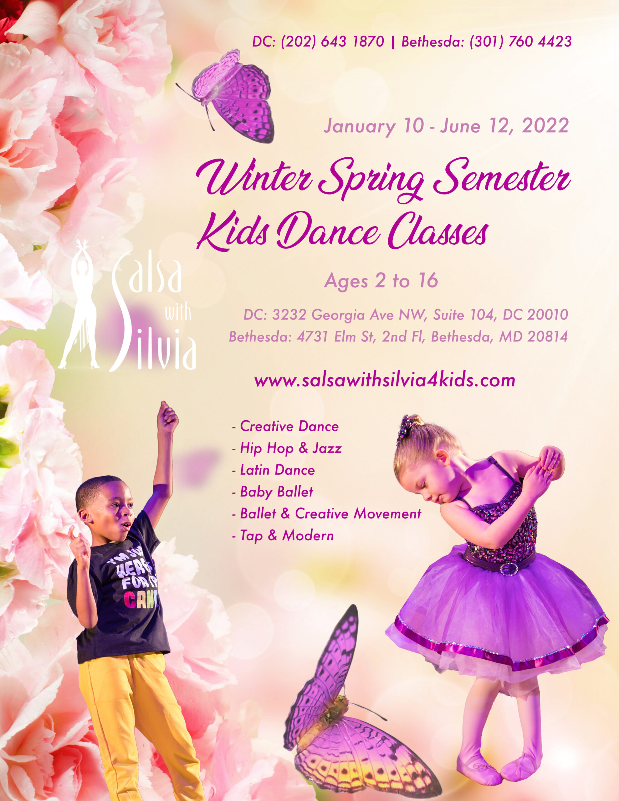 The Salsa With Silvia Dance Studio Offers Ballet, Tap, Jazz, Latin, Hip Hop and more dance classes for kids in DC and Bethesda