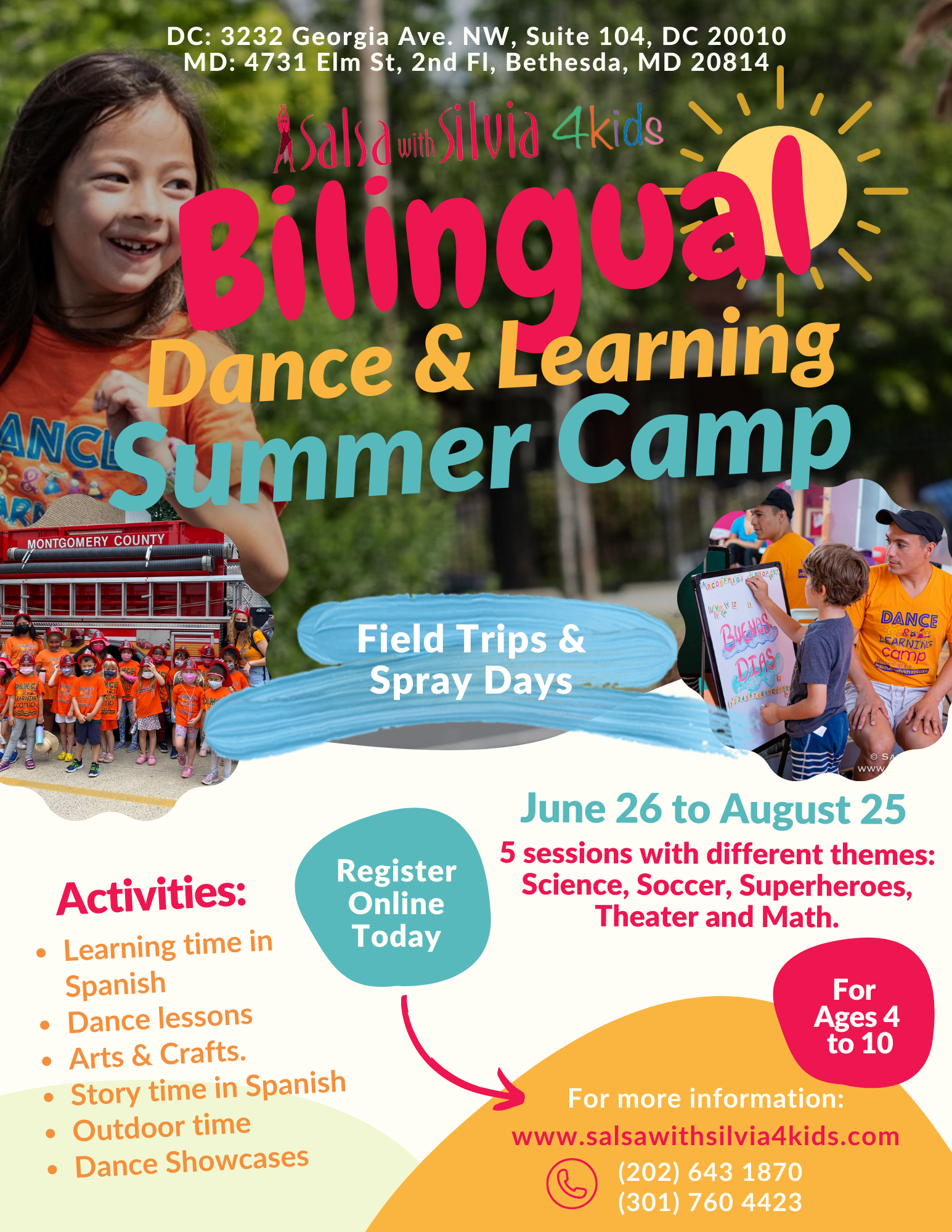 Summer Camp 2023 - Bilingual Dance and Learning camp at the Salsa with Silvia dance studio in DC and Bethesda