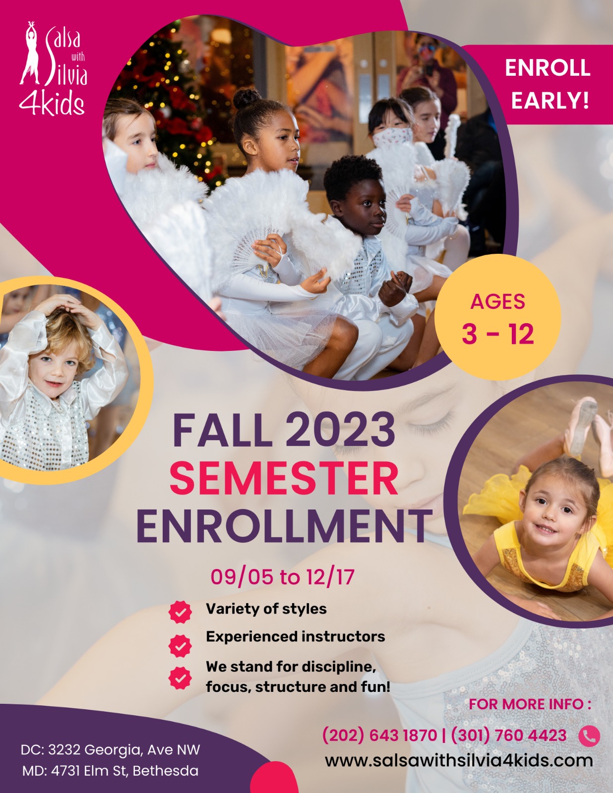 Fall dance semester DC Bethesda 2023 Salsa with Silvia DMV Kids classes
