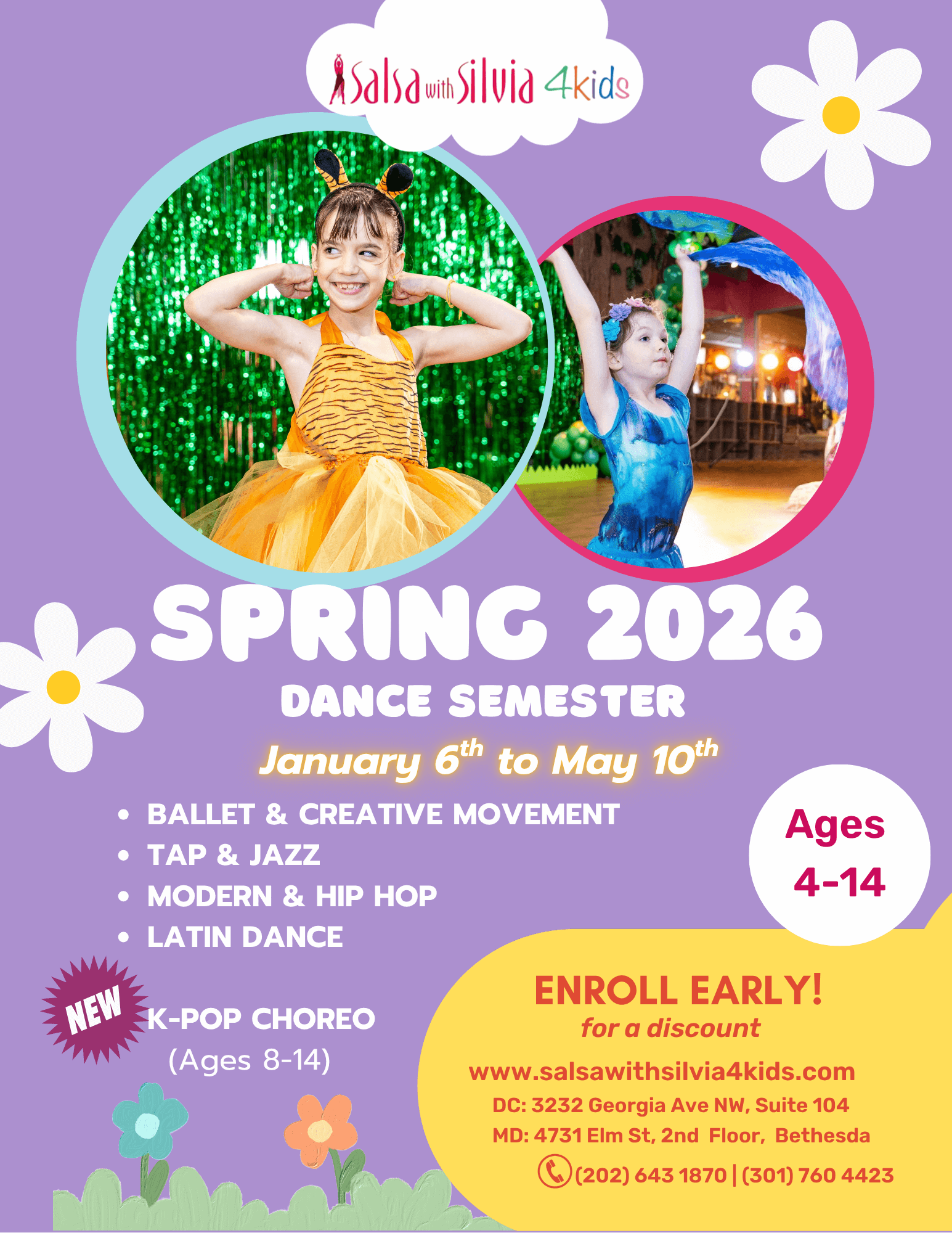 Spring 2026 Kids dance semester dance classes salsa with silvia for kids