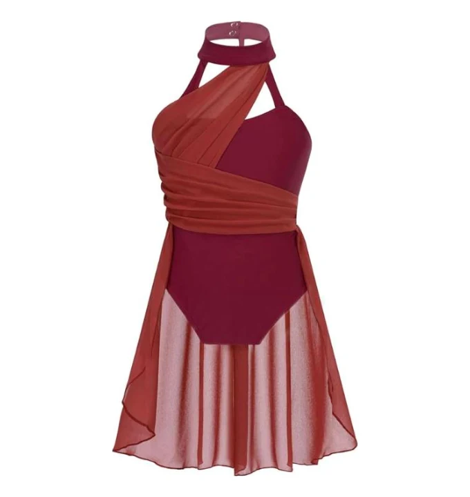 Burgundy halter lyrical dress costume for Ballet Foundations II with Ms. Sofie