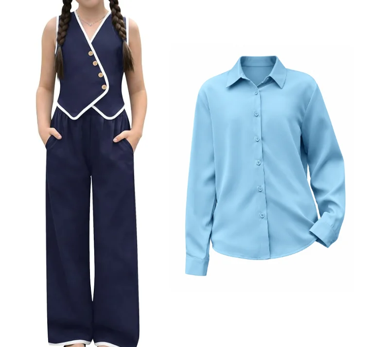 Navy vest and pants with light blue shirt costume – Welcome to Broadway! recital